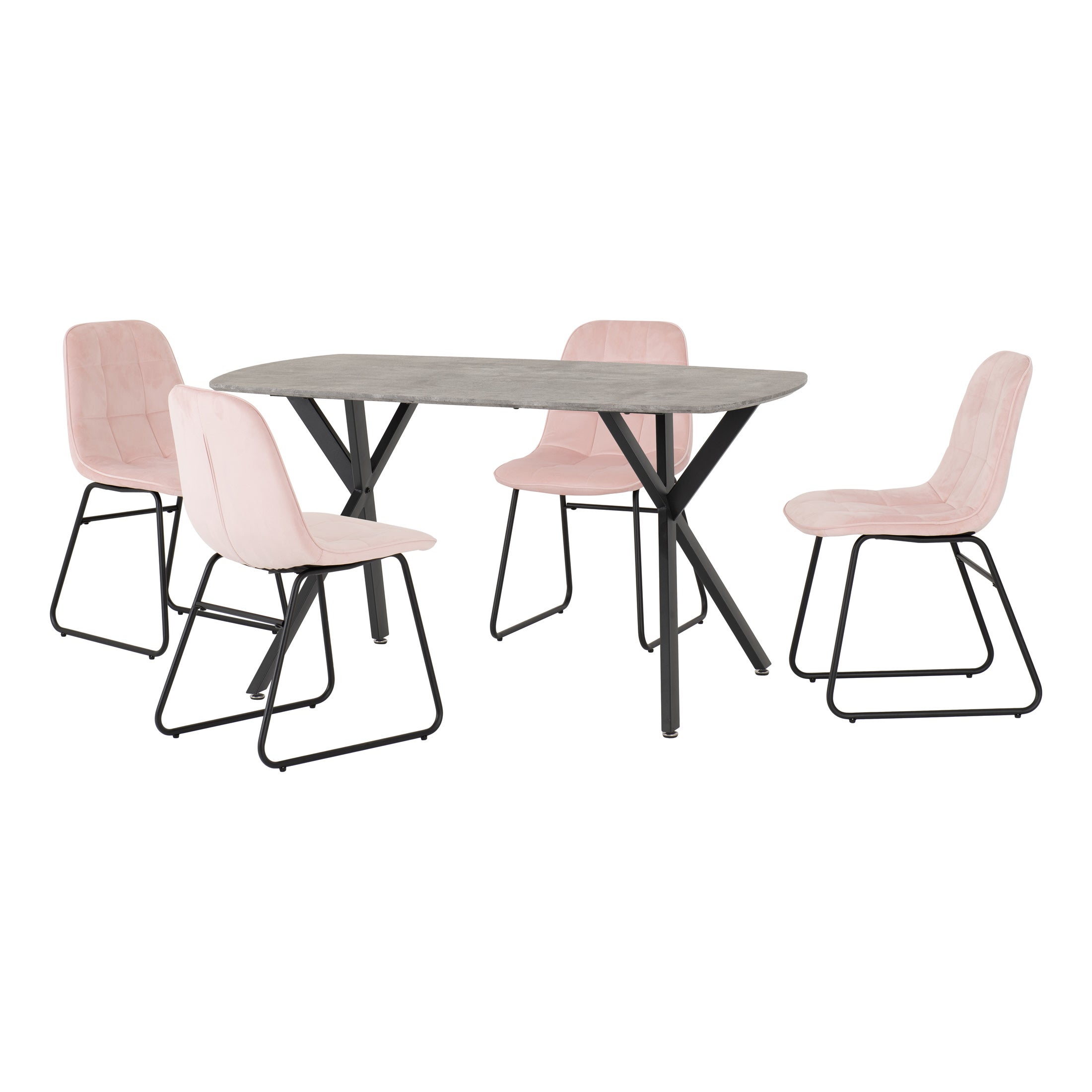Athens Rectangular Dining Table With 4 Lukas Chairs Concrete Effect Pink