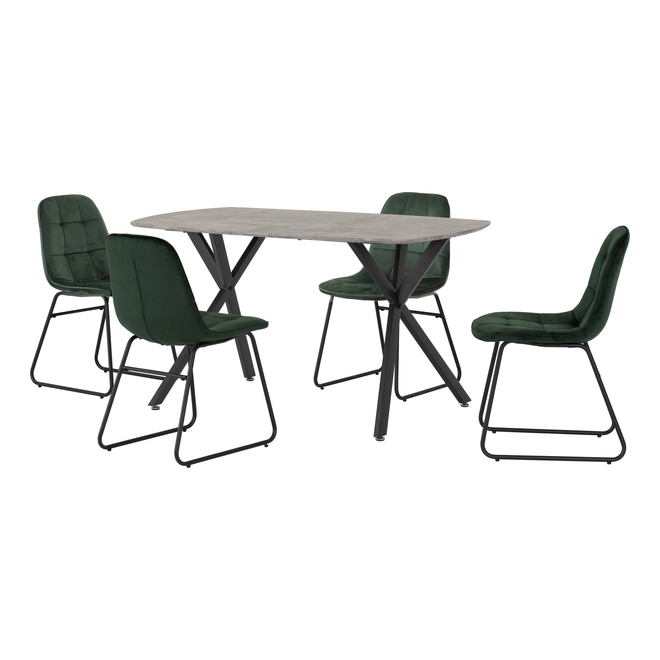 Athens Rectangular Dining Table With 4 Lukas Chairs Concrete Effect Green