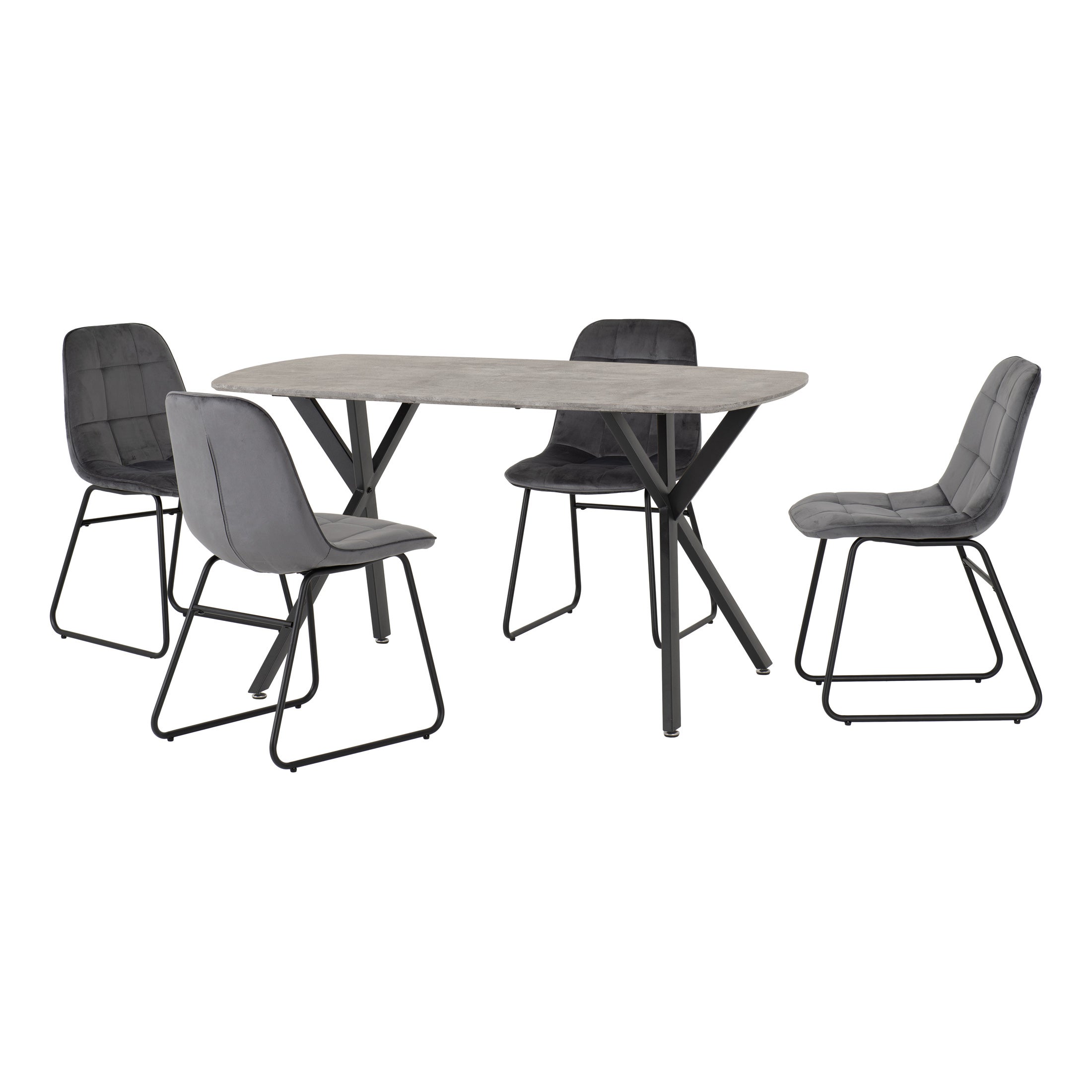 Athens Rectangular Dining Table with 4 Lukas Chairs, Concrete Effect Grey