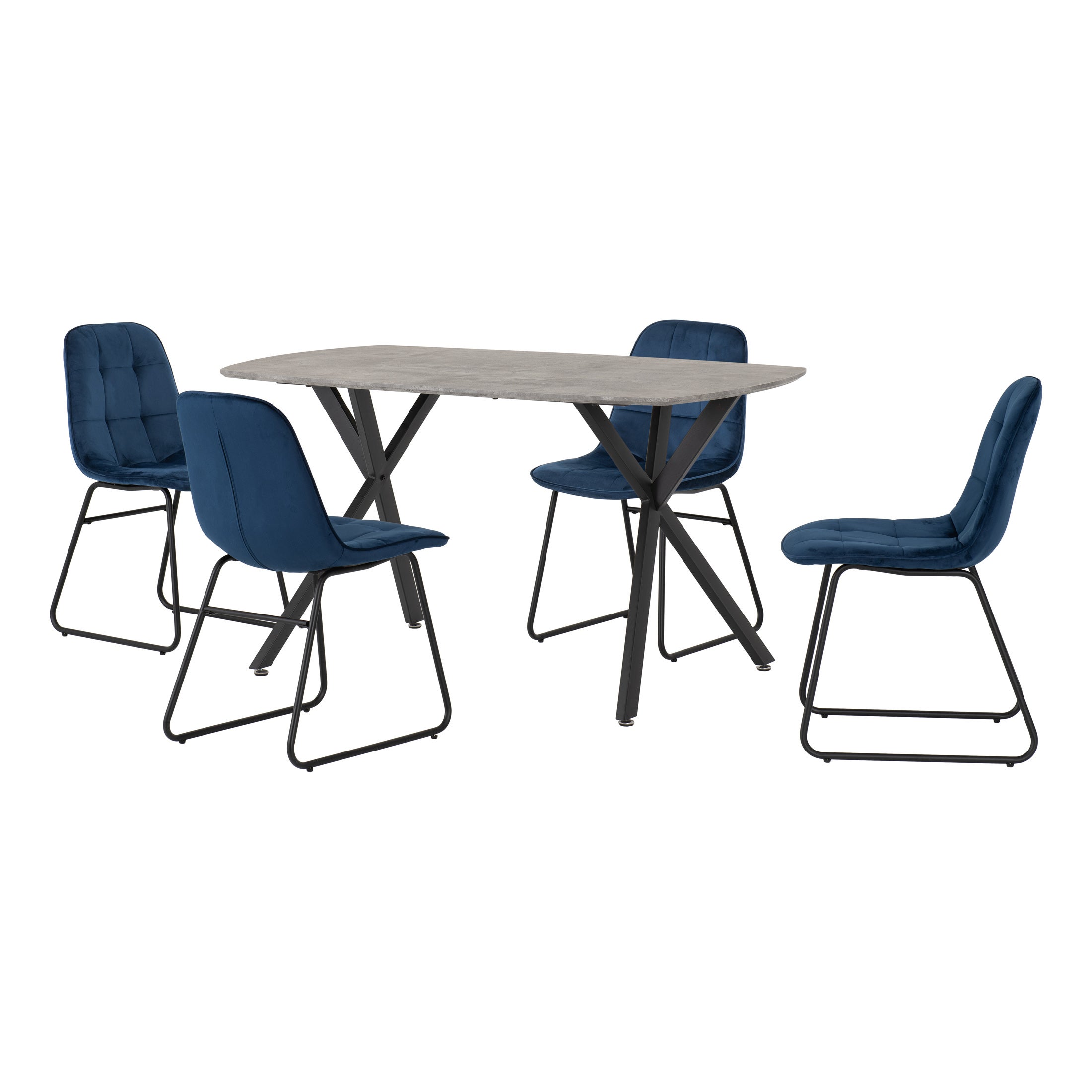 Athens Rectangular Dining Table with 4 Lukas Chairs, Concrete Effect Navy Blue