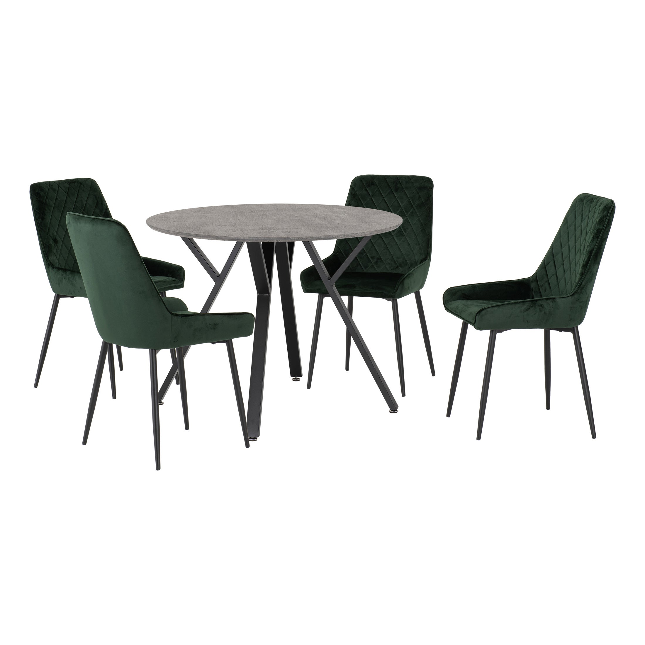 Athens Round Dining Table with 4 Avery Chairs Green