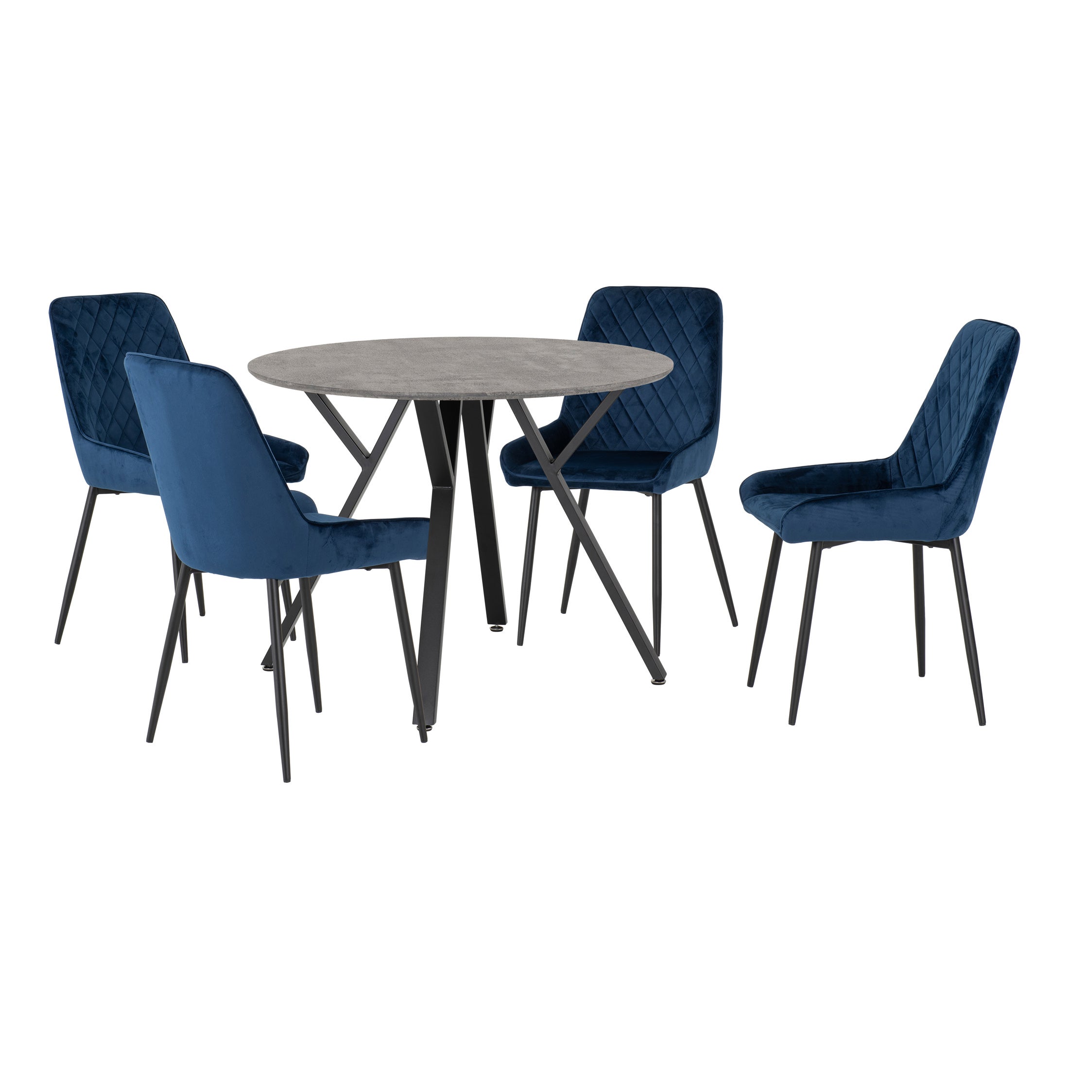 Athens Round Dining Table with 4 Avery Chairs Navy Blue