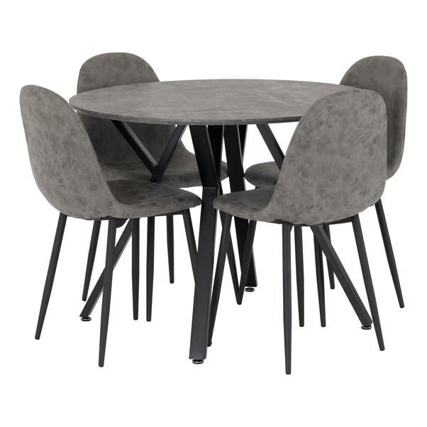 Athens Round Dining Table with 4 Chairs, Grey Concrete Effect image 1 of 6