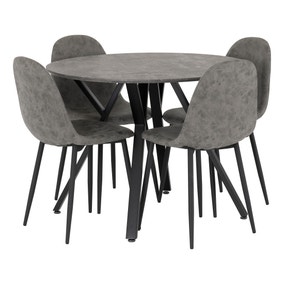 Athens Round Dining Table with 4 Chairs, Grey Concrete Effect