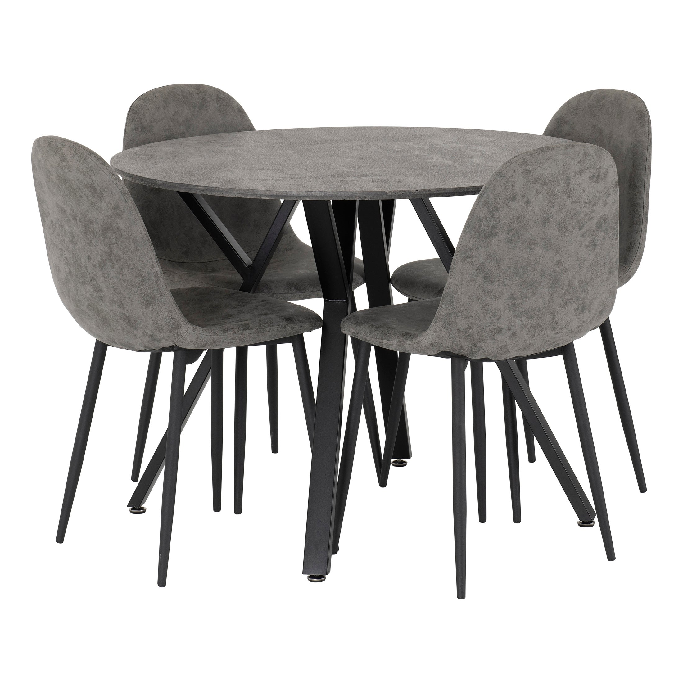 Athens Round Dining Table with 4 Chairs, Grey Concrete Effect Grey