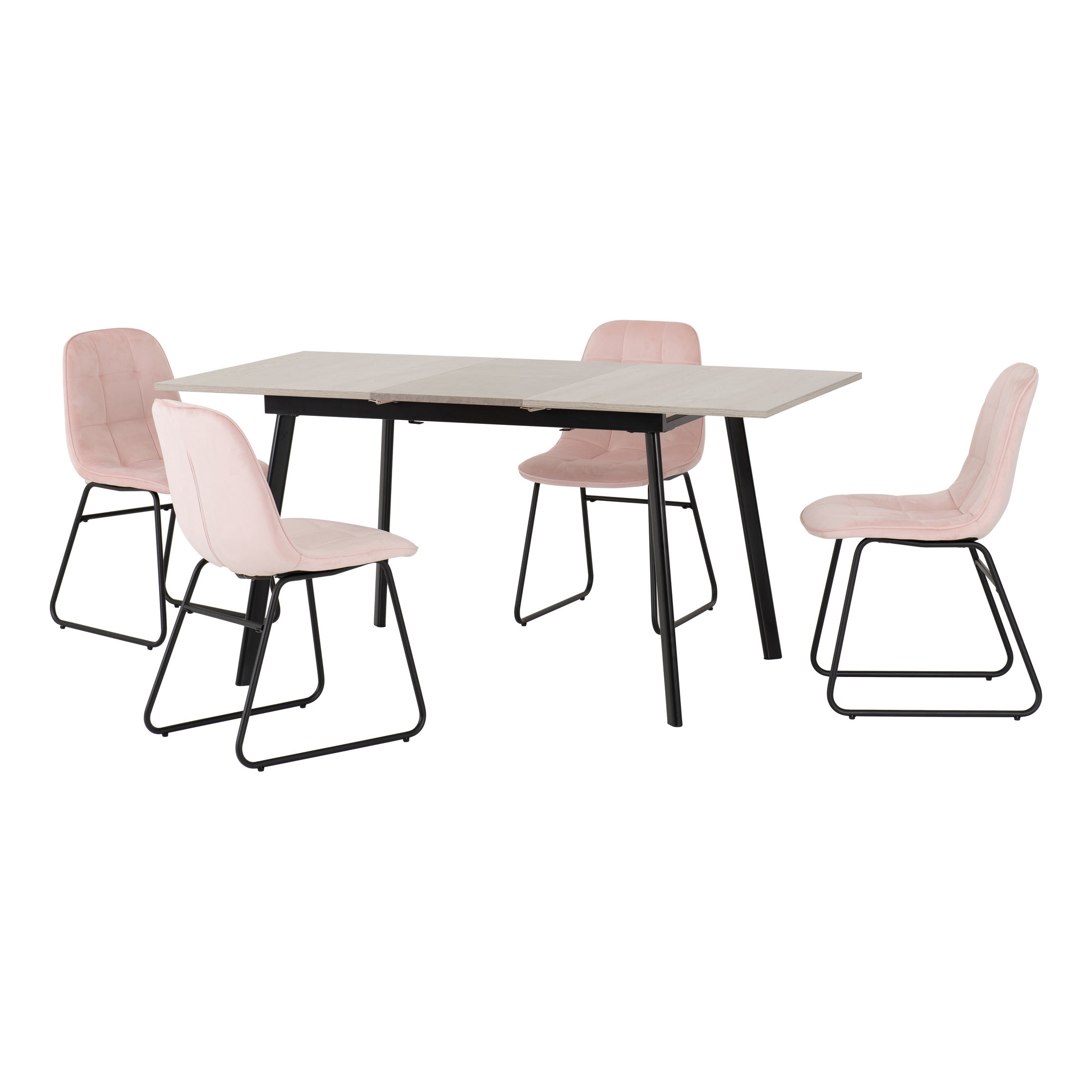 Avery Rectangular Extendable Dining Table with 4 Lukas Chairs Pink