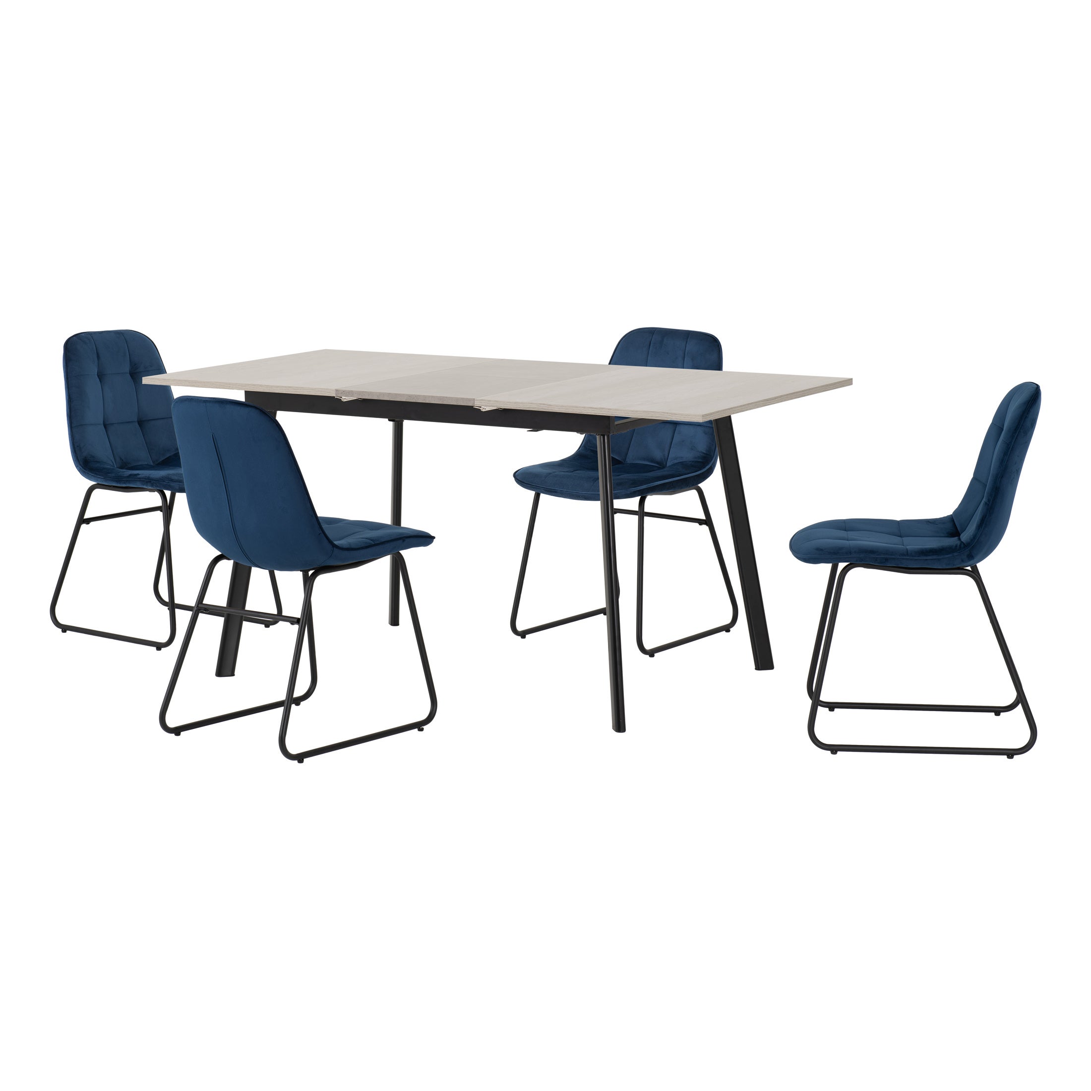 Avery Rectangular Extendable Dining Table with 4 Lukas Chairs Navy Blue
