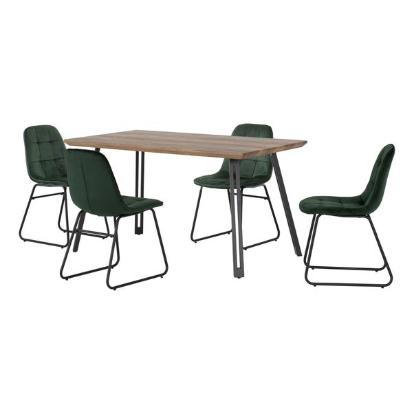Quebec Rectangular Oak Effect Dining Table with 4 Lukas Green Dining Chairs