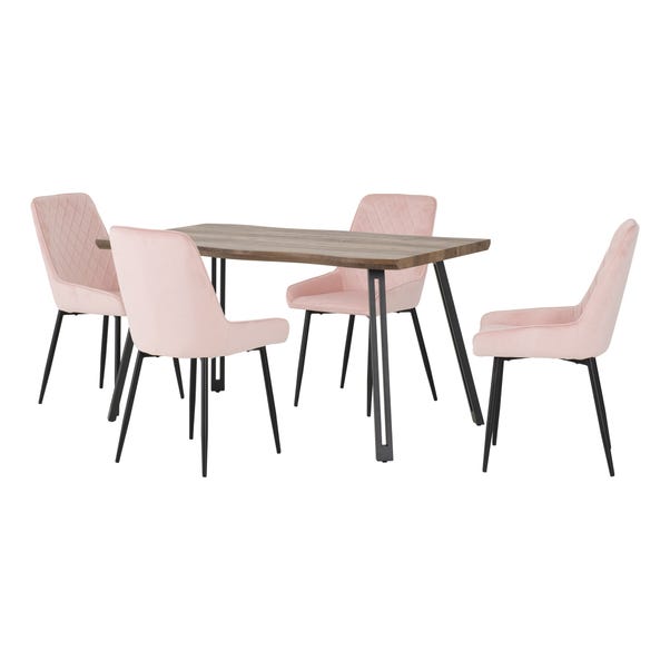 Quebec Wave Oak Effect Dining Table with 4 Avery Pink Dining Chairs