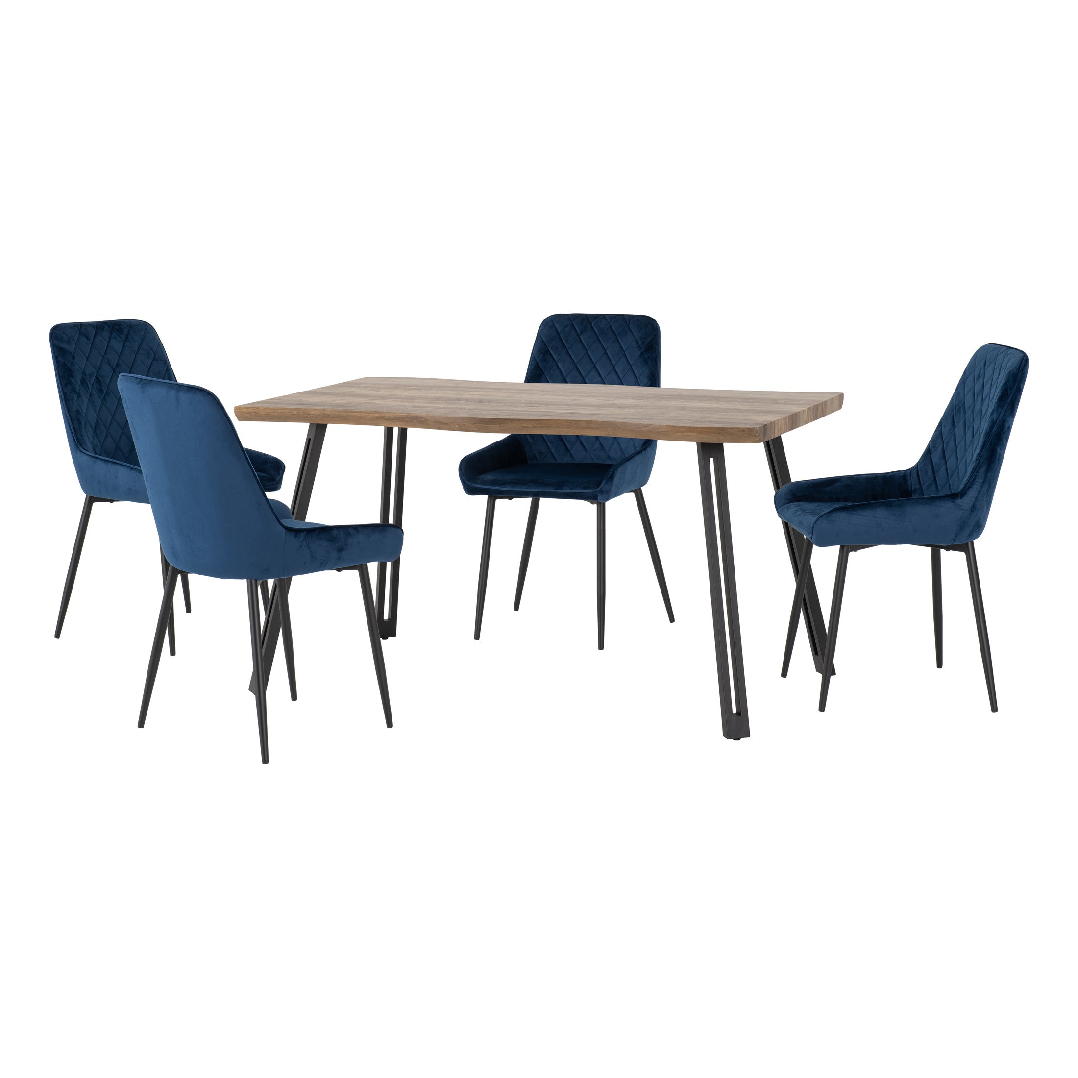 Quebec Wave Rectangular Dining Table with 4 Avery Chairs Navy Blue