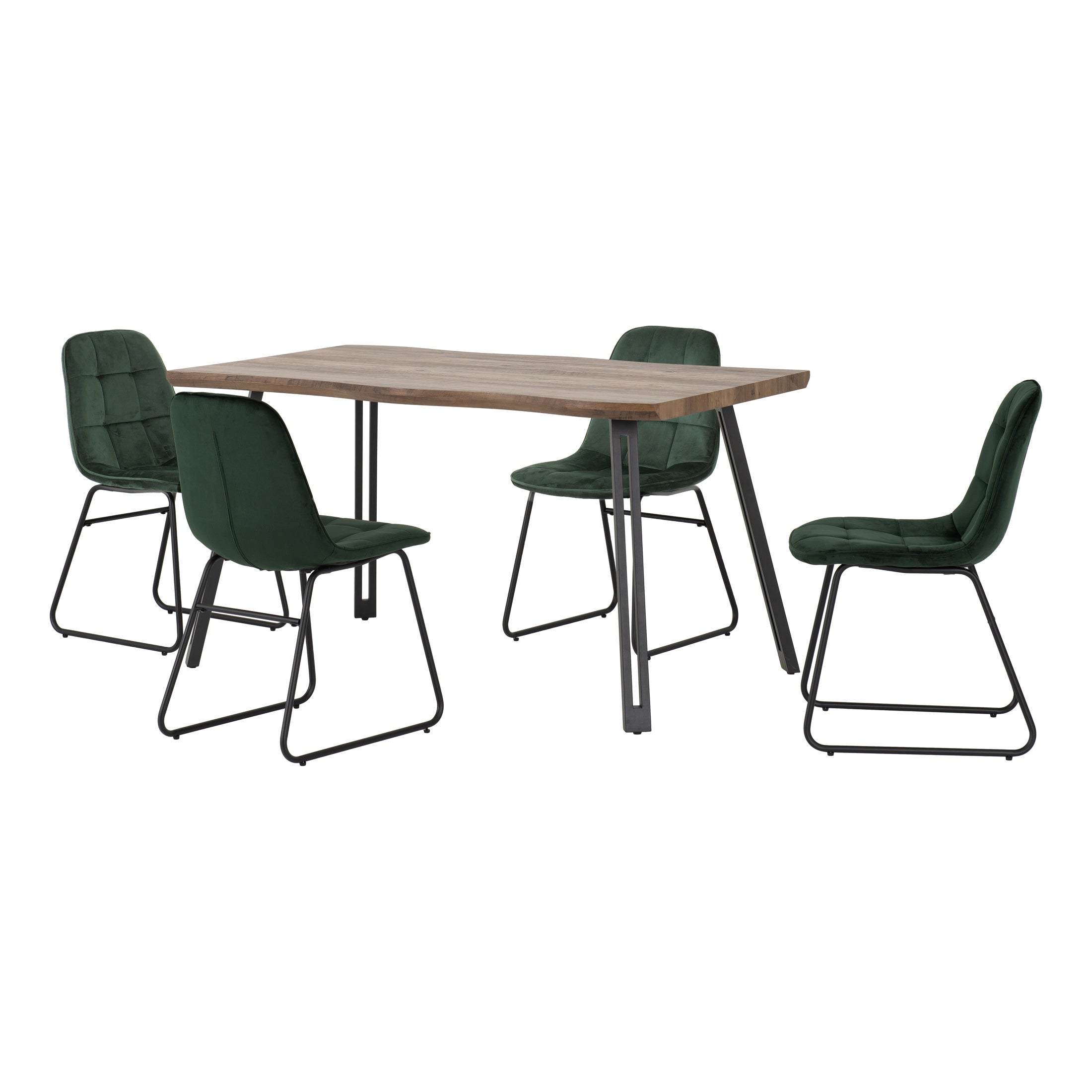 Quebec Wave Rectangular Dining Table with 4 Lukas Chairs Green