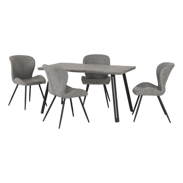 Quebec Wave Rectangular Dining Table with 4 Chairs, Grey Concrete Effect image 1 of 9