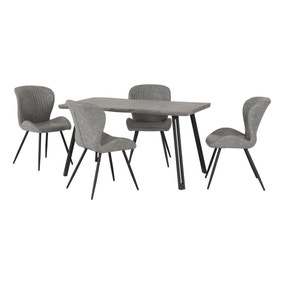 Quebec Wave Rectangular Dining Table with 4 Chairs, Grey Concrete Effect
