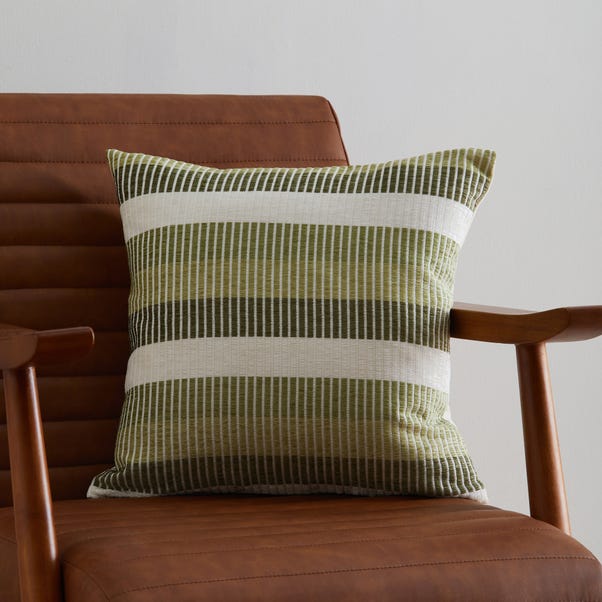 Chenille Stripe Green Cushion image 1 of 5