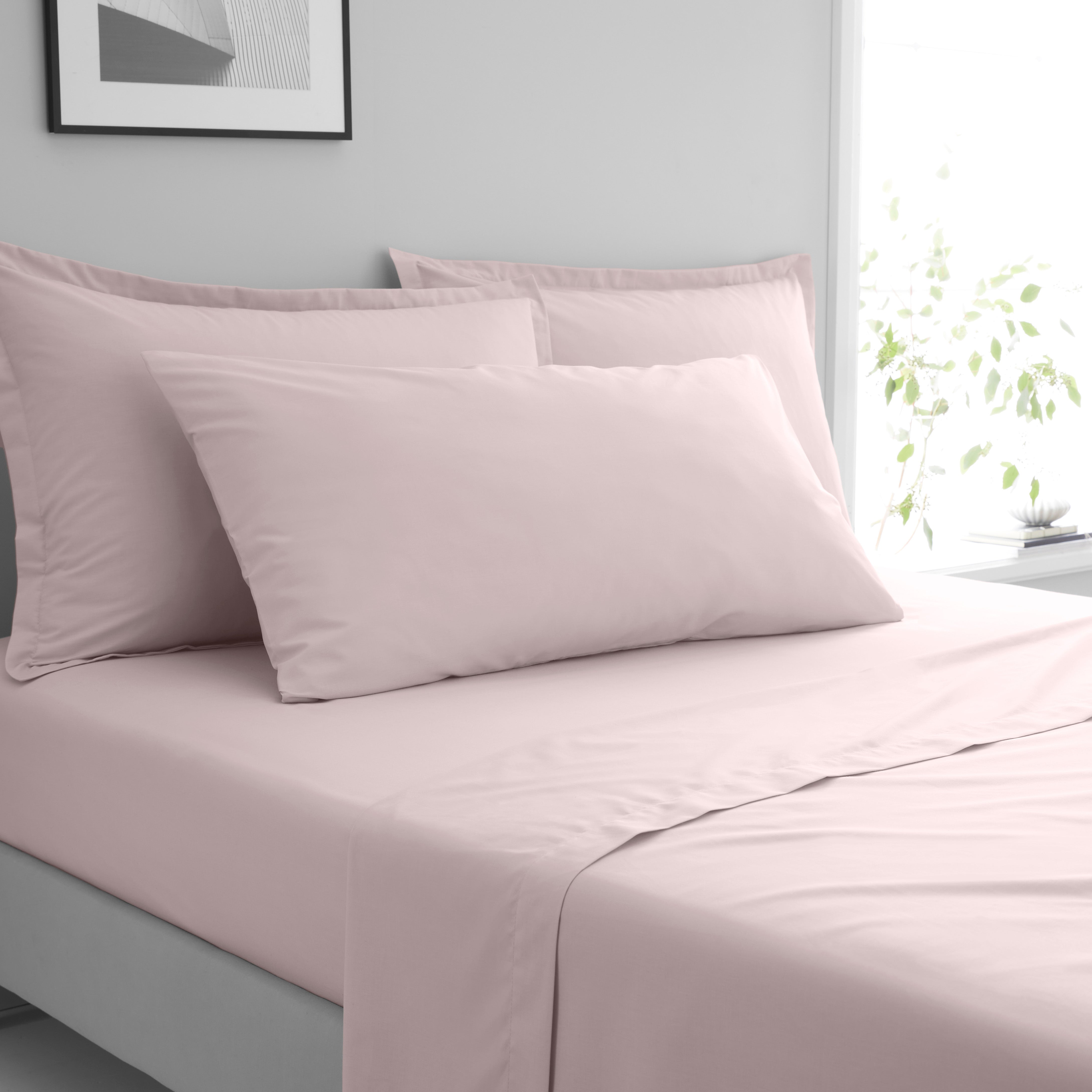 Pure Cotton Bolster Pillowcase Pale Pink