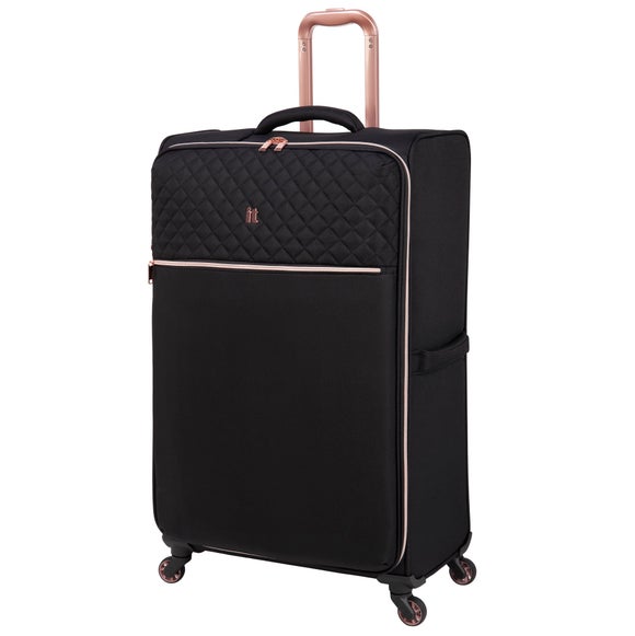 IT Luggage Black Rose Gold Divinity 4W Suitcase Dunelm