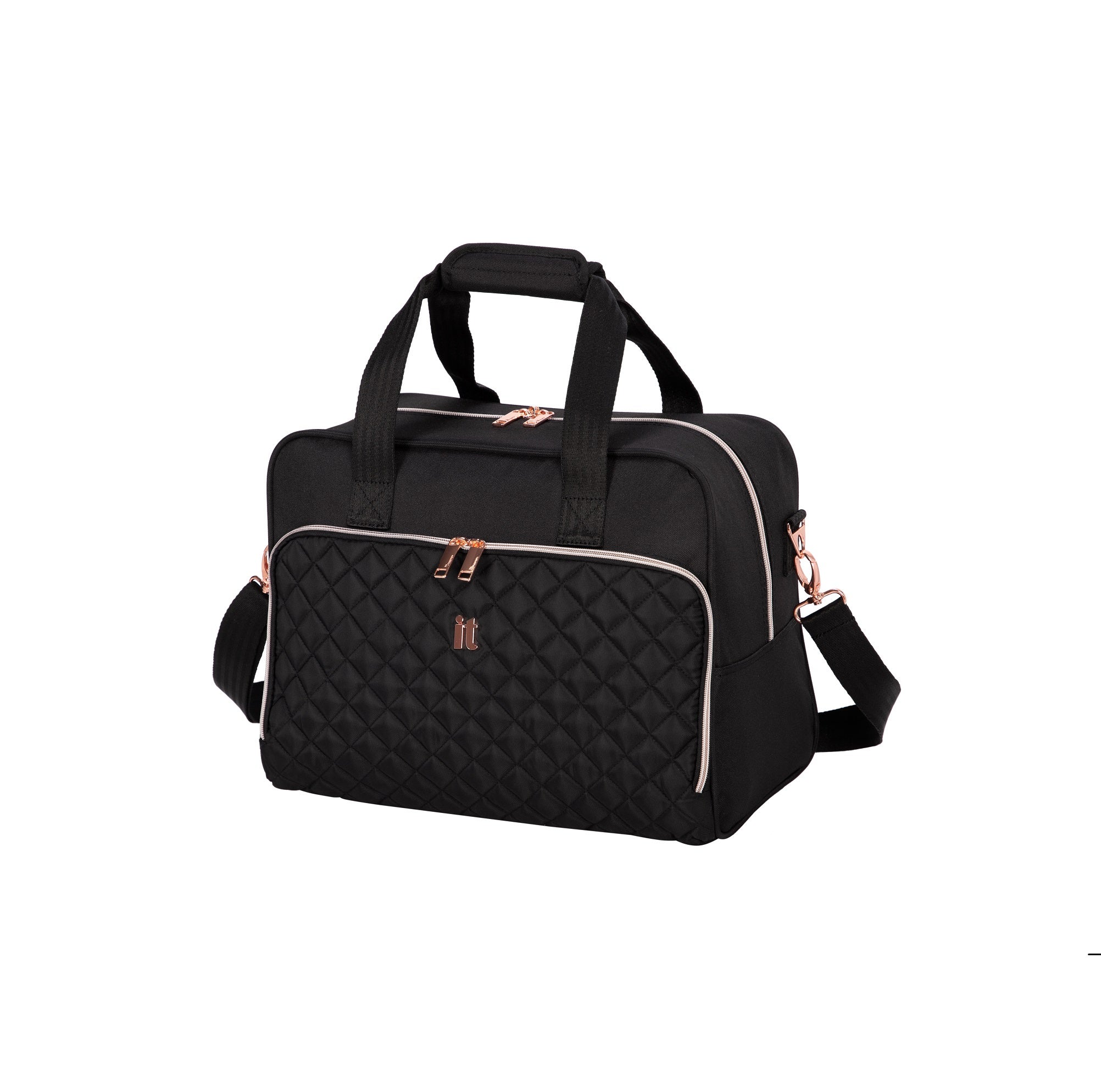 IT Luggage Black & Rose Gold Divinity Quilted Holdall | Dunelm