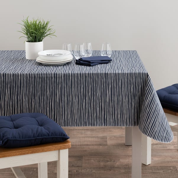 Stripe Wipe Clean Tablecloth Navy image 1 of 2