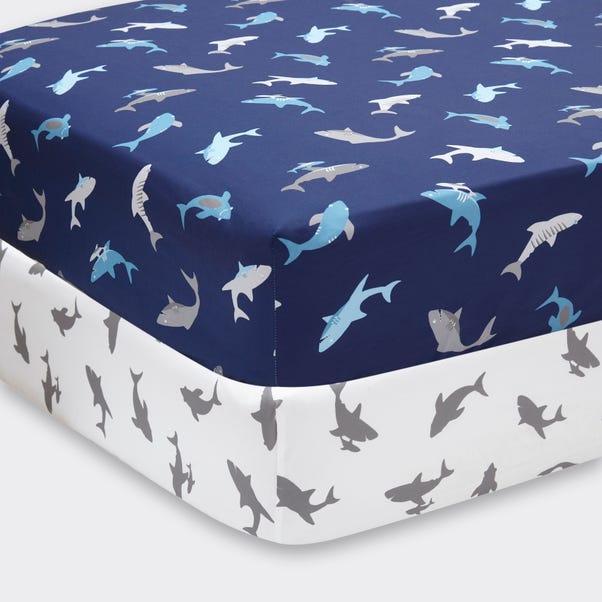 Sharks Pack of 2 Fitted Sheet image 1 of 5