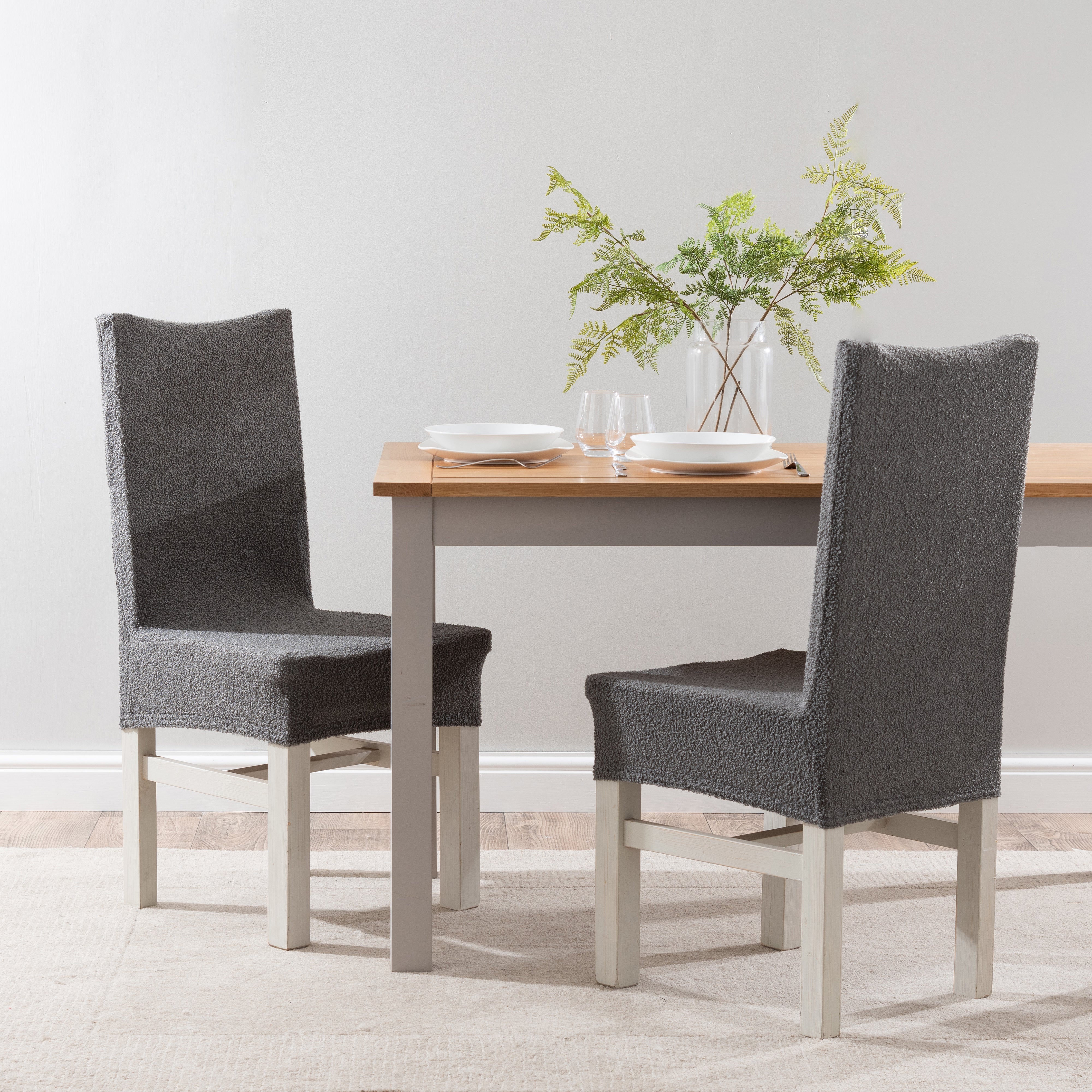 Boucle Dining Chair Cover Dark Grey