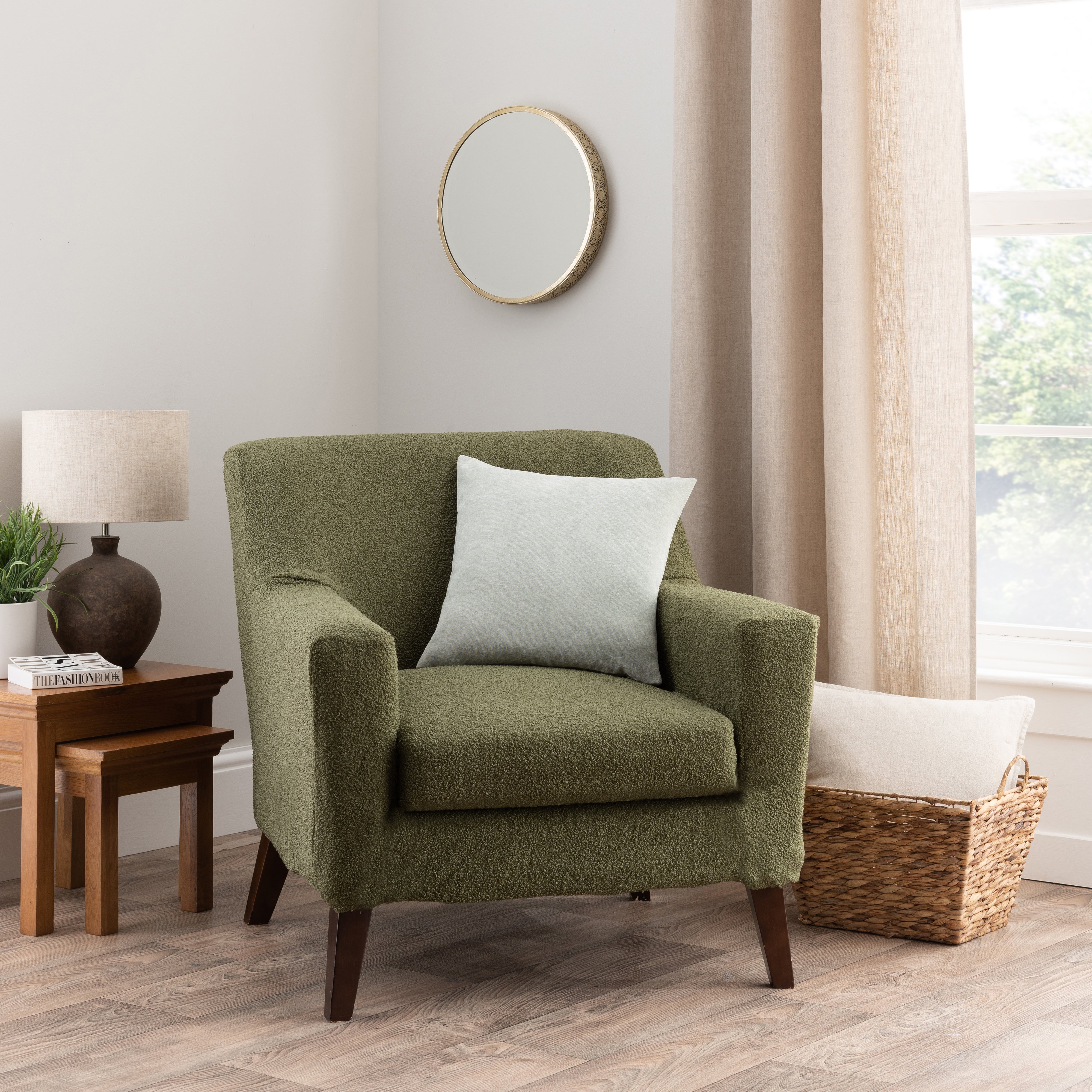Boucle Armchair Cover Olive