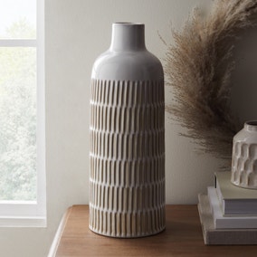 Concave Geometric Carved Ceramic Vase