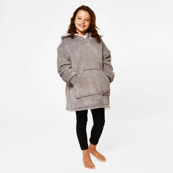 Sienna Coral Kids Fleece Oversized Blanket Hoodie Charcoal