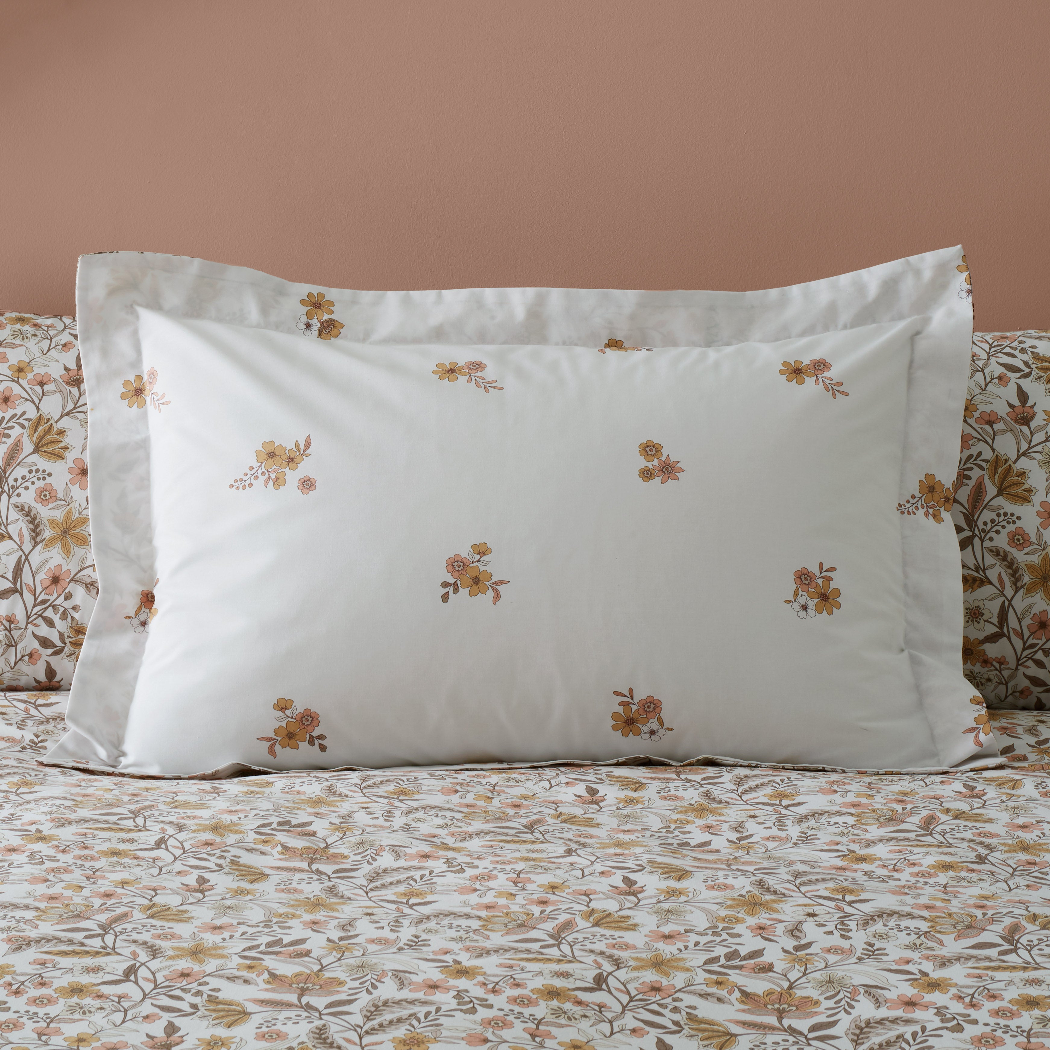 Louella Floral Terracotta Oxford Pillowcase Whiteyellowbrown