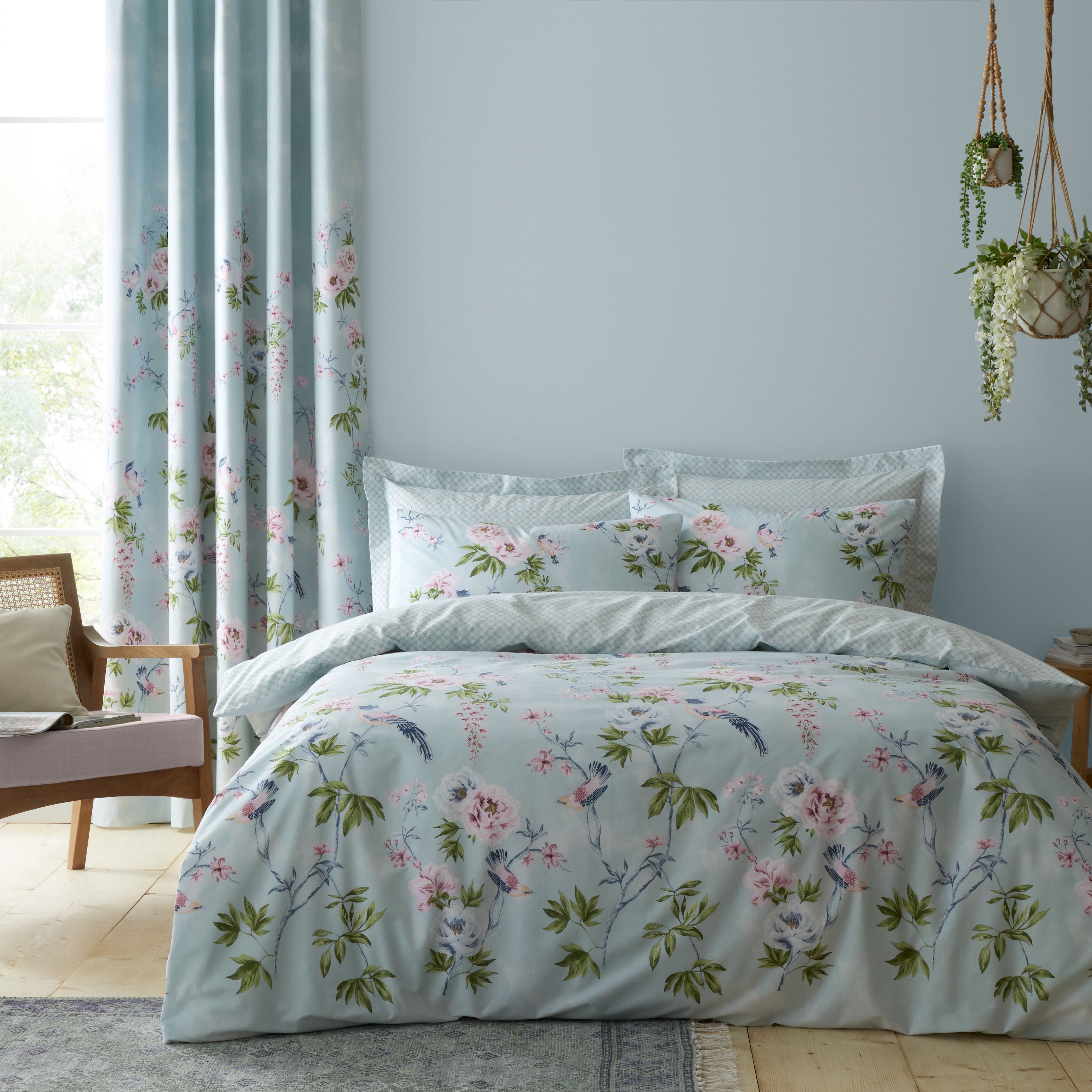 Chinoiserie Bird Seafoam Duvet Cover And Pillowcase Set Greenpinkblue