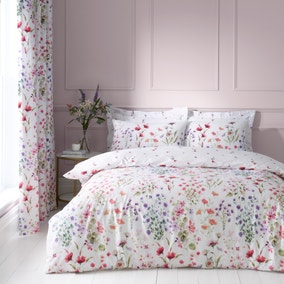 Watercoloured Floral Pink Duvet Cover and Pillowcase Set