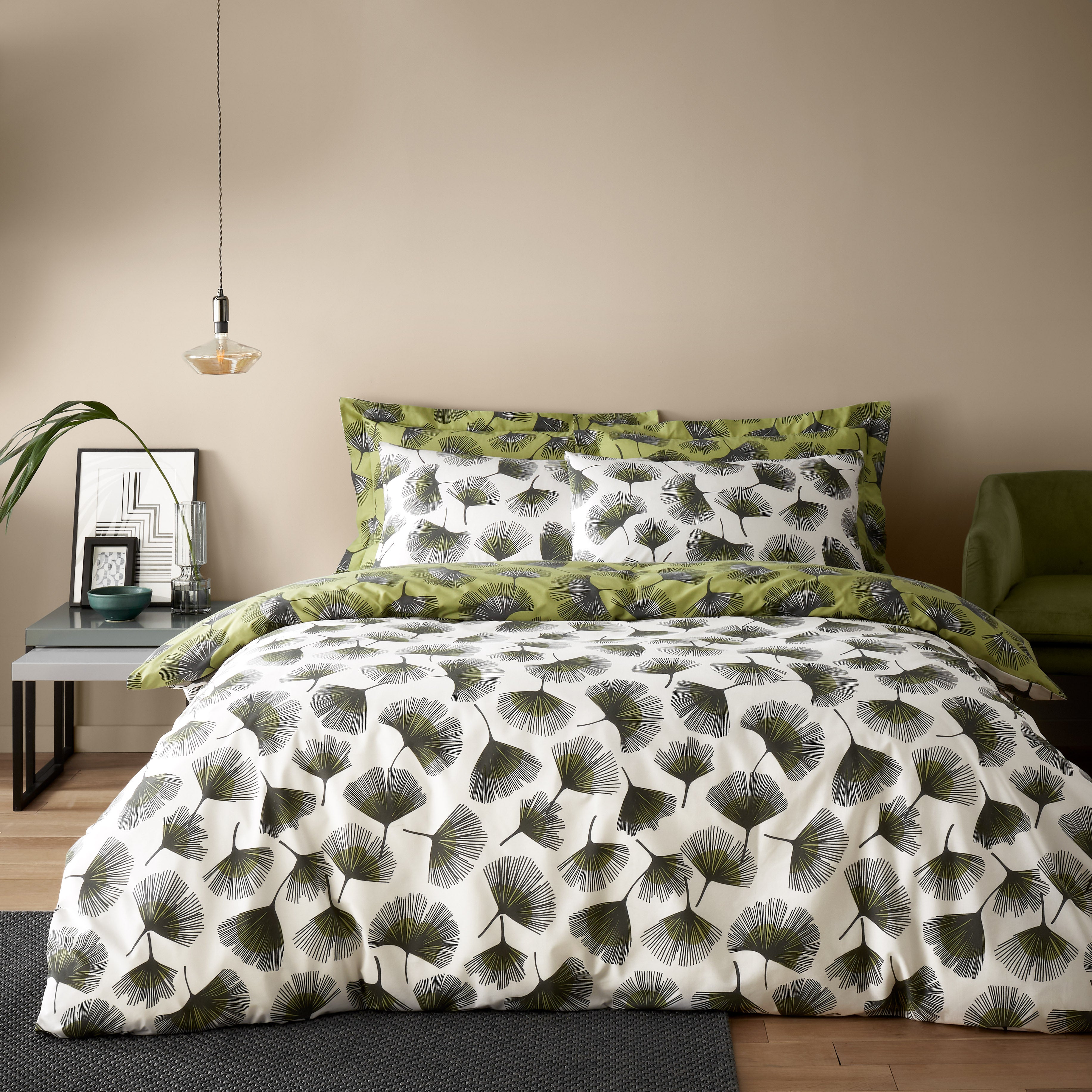 Modern Ginko Fern Duvet Cover And Pillowcase Set Fern Green