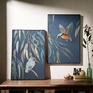 Set Of 2 Kingfisher Framed Canvases