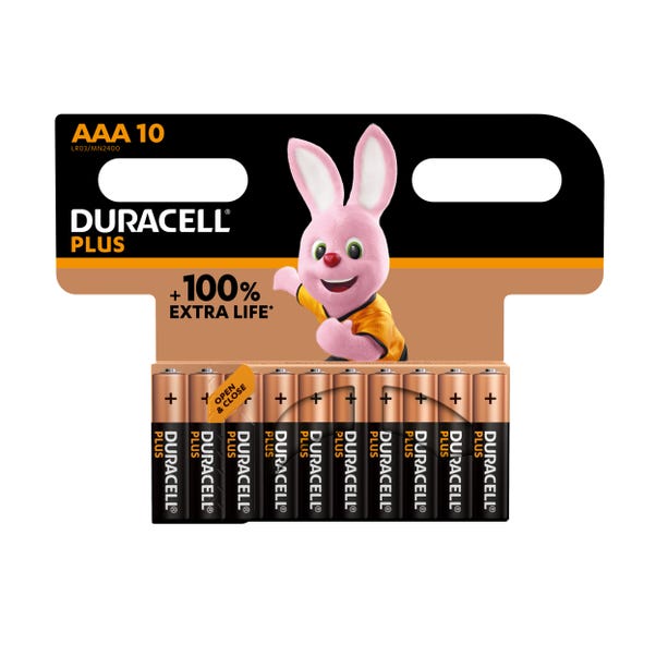 Pack of 10 Duracell Plus Power AAA Batteries image 1 of 1