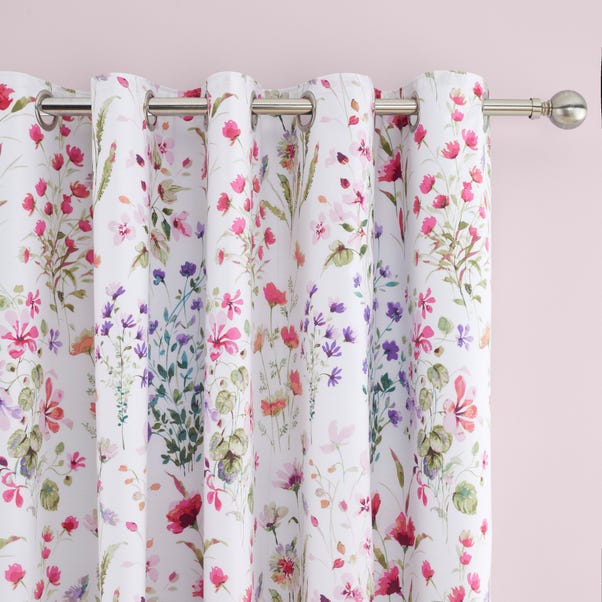 Watercoloured Floral Pink Blackout Eyelet Curtains image 1 of 4