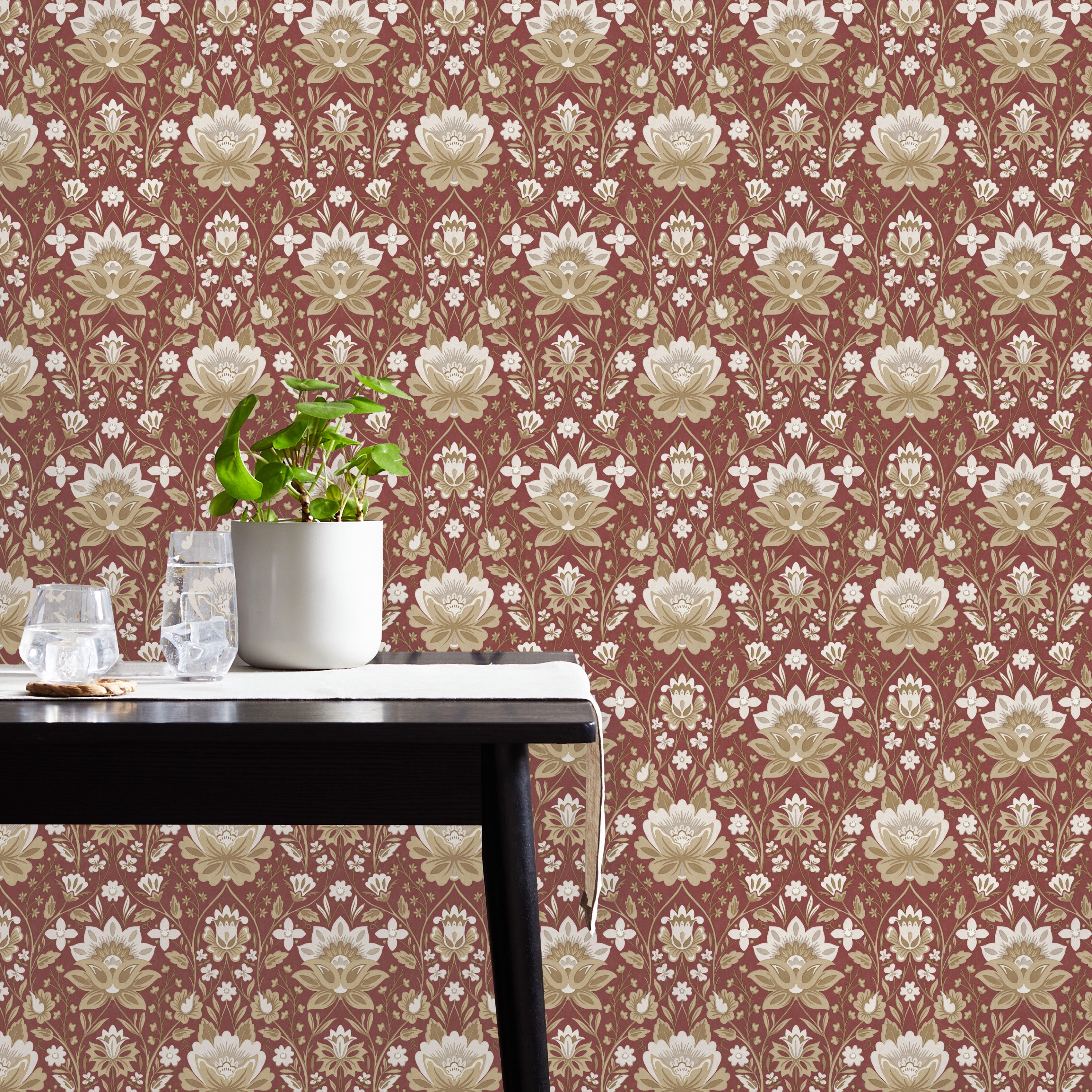 Mirrored Floral Russet Wallpaper Browncream