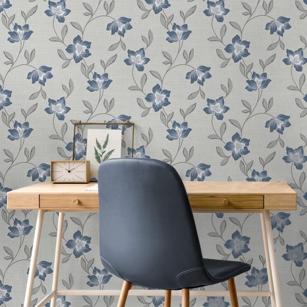 Larson Floral Navy Silver Wallpaper image 1 of 5