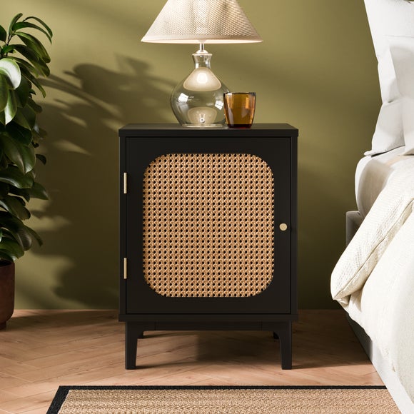 Black and deals rattan bedside table