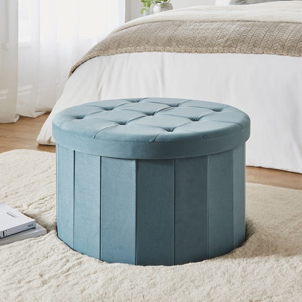 Velvet Large Round Ottoman, Pacific Blue image 1 of 8