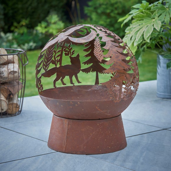 Oxidised Woodland Globe Fire Pit Dunelm