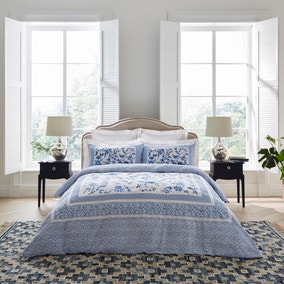 Dorma Azure Bird Embroidery Blue Cotton Sateen Duvet Cover and Pillowcase Set