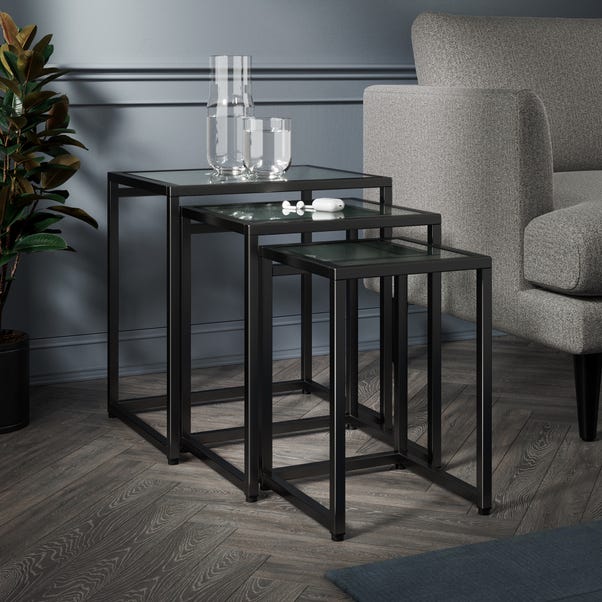 Stannis Nest of Tables Black, Ribbed Glass image 1 of 6
