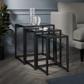 Stannis Nest of Tables Black, Ribbed Glass