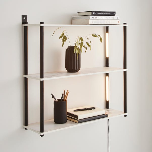 Aiko Wall Unit with LED Lights Black and Faux Marble image 1 of 6