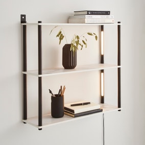 Aiko Wall Unit with LED Lights Black and Faux Marble