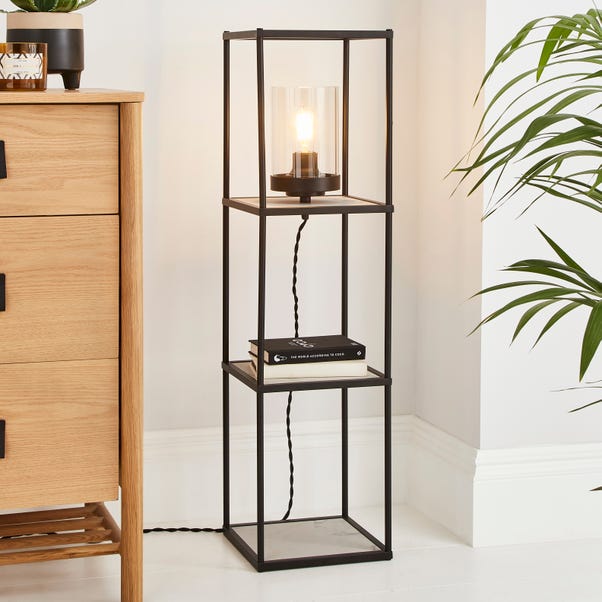 Aiko Midi Shelved Floor Lamp Black and Faux Marble image 1 of 6