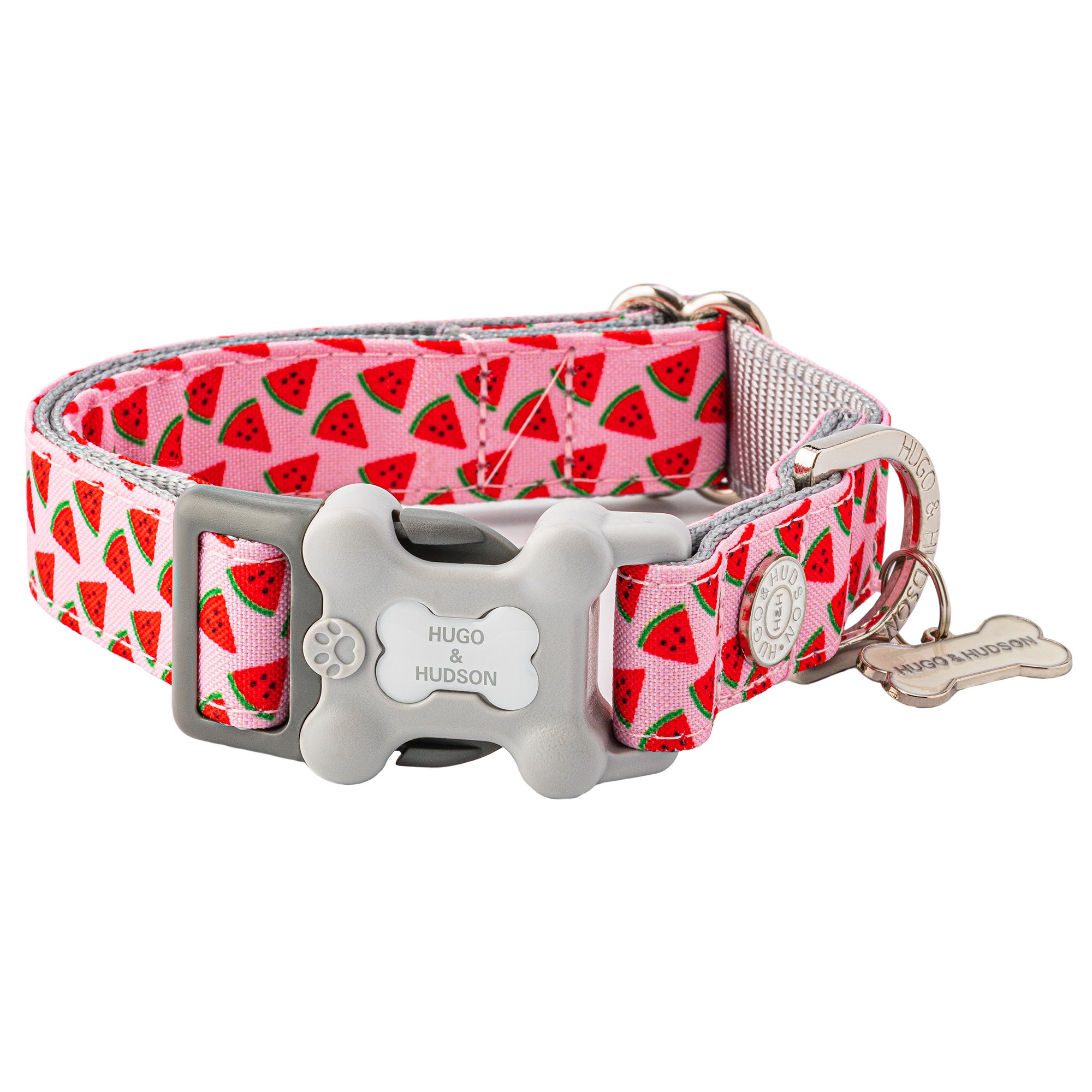 Hugo & Hudson Watermelon Bone Buckle Dog Collar Pink