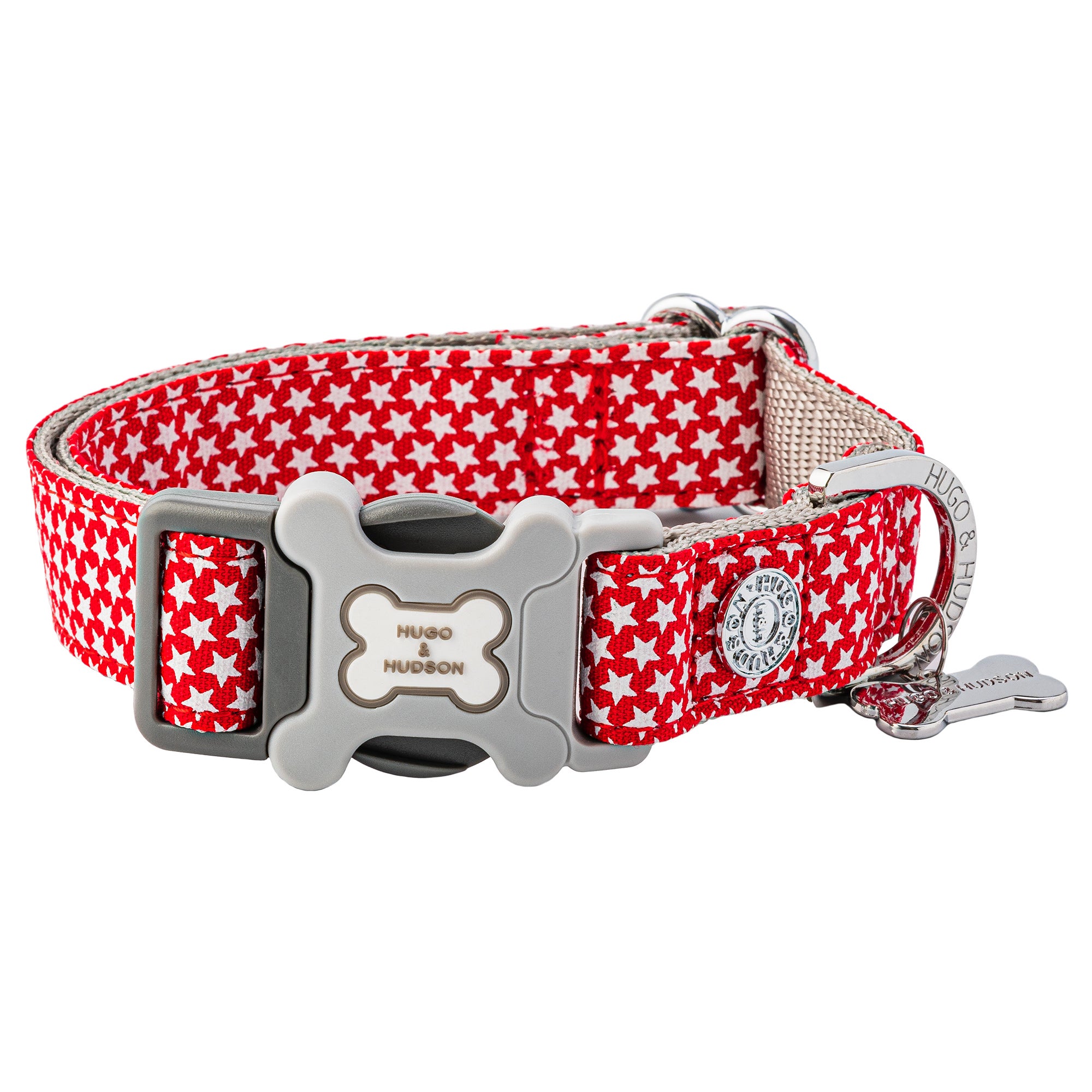 Hugo & Hudson Star Bone Buckle Dog Collar Red