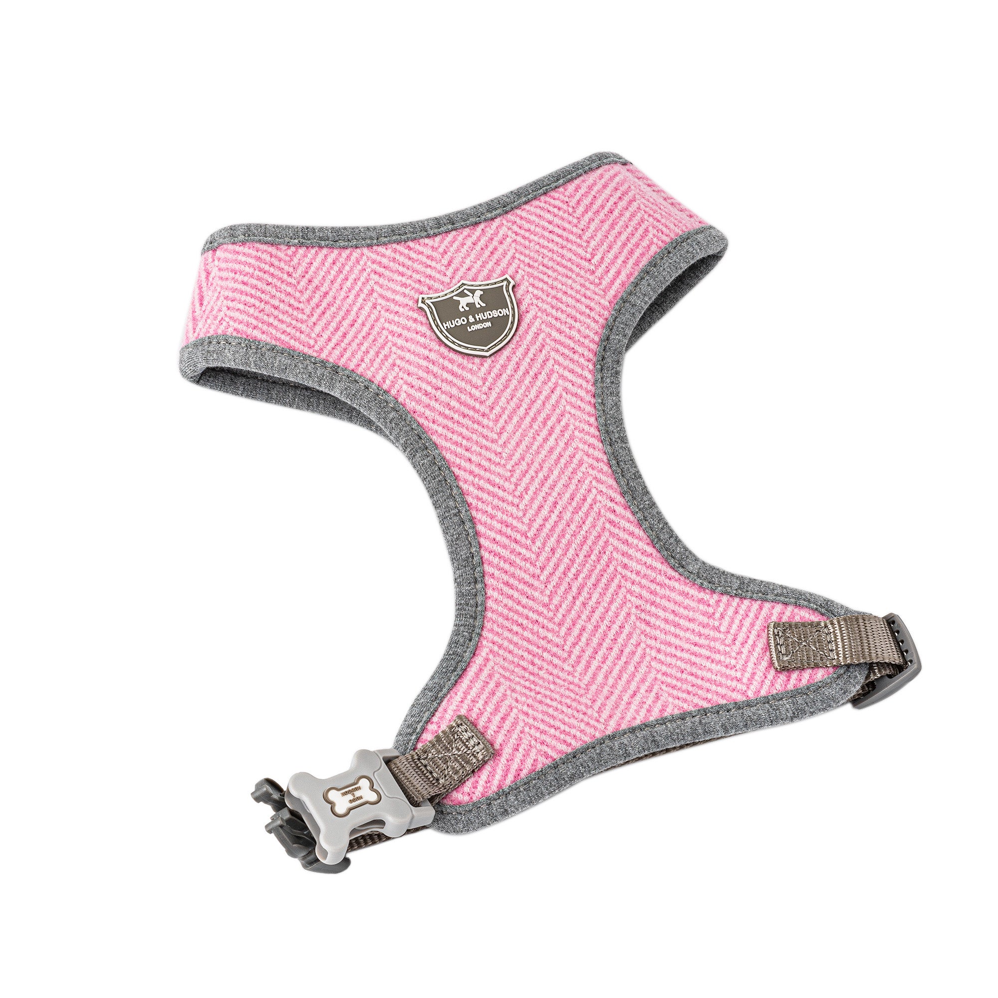 Hugo & Hudson Herringbone Tweed Dog Harness Pink