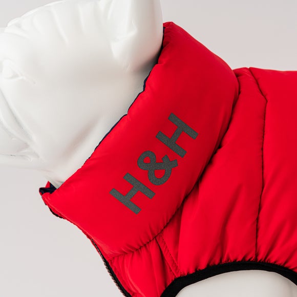 Hugo & Hudson Red Reversible Dog Puffer Coat Dunelm