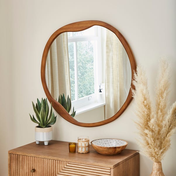 Pebble Wood Round Wall Mirror image 1 of 5